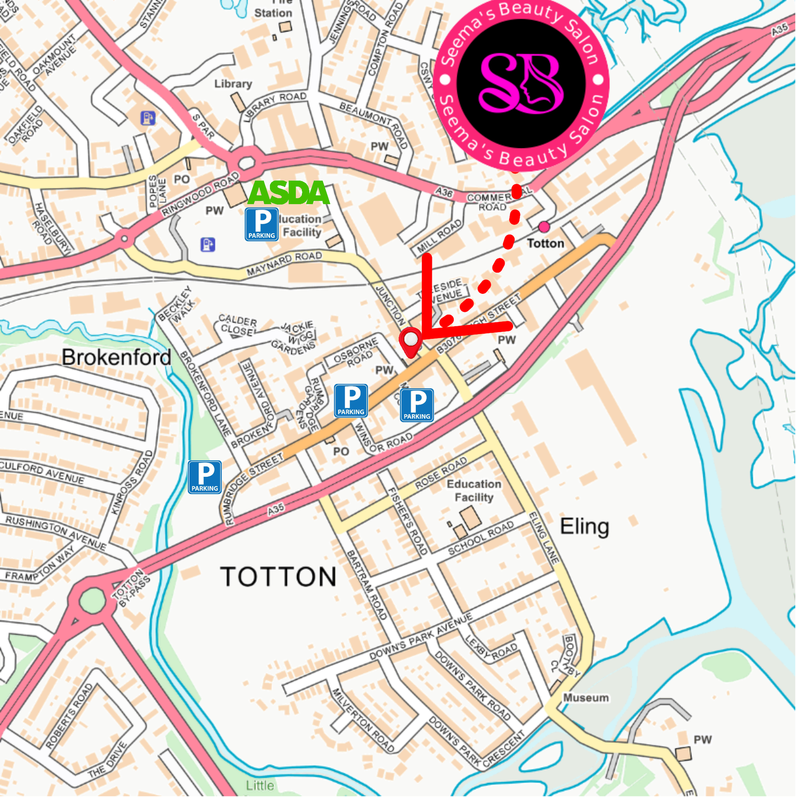 Parking location near Seema's Beauty Salon